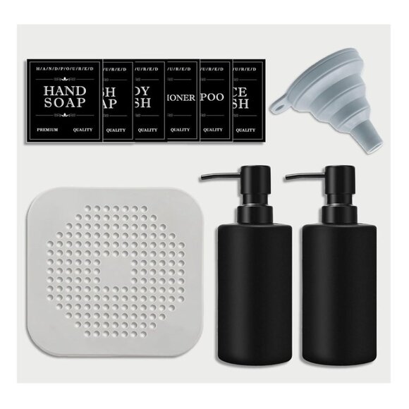 Glass Soap Dispenser Set 2 Pack for Bathroom or Kitchen, 6 Waterproof Tabs with - Picture 8 of 8